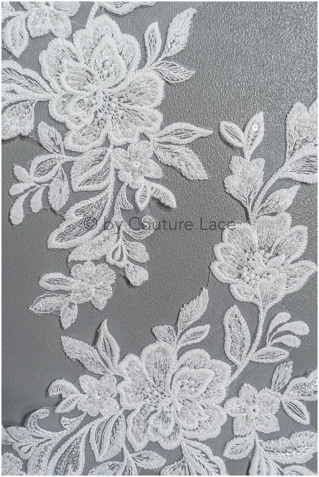 Romantische Perlenblüten Spitze Aufnäher/ Baumwollblume Applikation/ Brautkleid Spitzen Applikation/ Brautblumen Applikation// A22-299