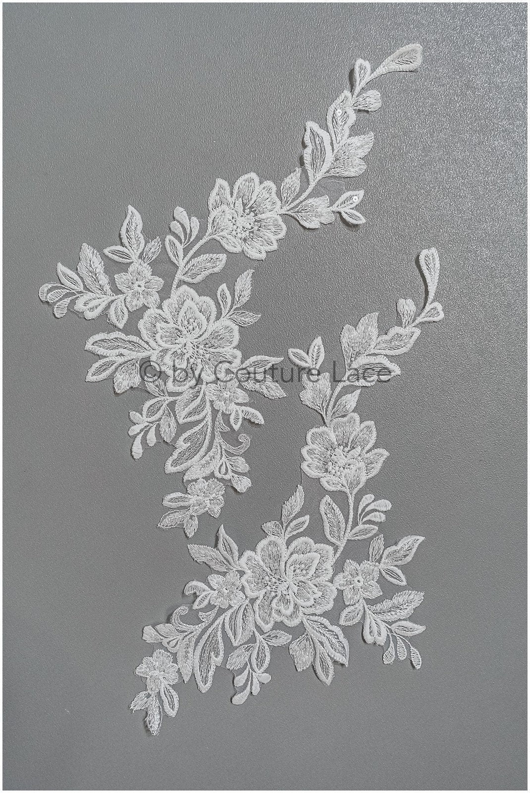 Romantische Perlenblüten Spitze Aufnäher/ Baumwollblume Applikation/ Brautkleid Spitzen Applikation/ Brautblumen Applikation// A22-299
