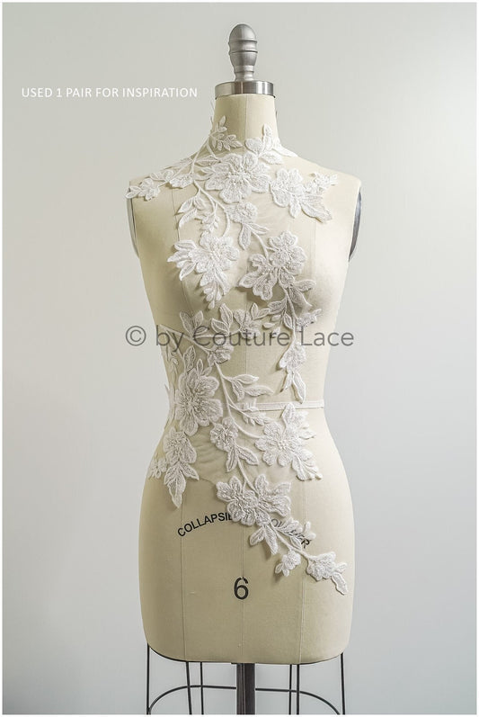 romantische Perlenblumen Spitze Aufnäher/ Baumwollblumen Applikation/ Brautkleid Spitzen Applikation// A22-300