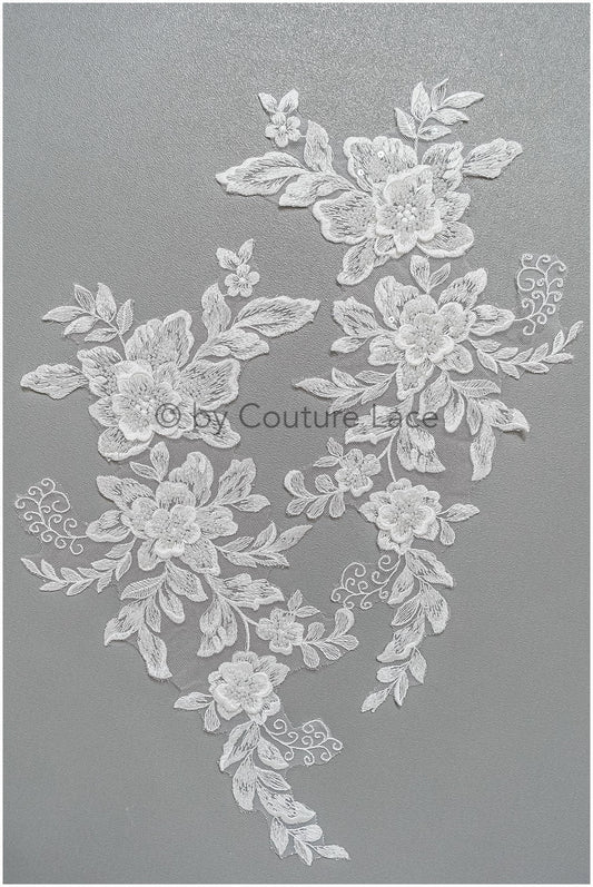 romantischer 3D Blumen Spitzen Aufnäher/ Baumwollblume Applikation/ Brautkleid Spitze Applikation/ Brautblumen Applikation// A22-287