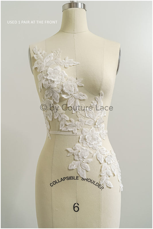 romantischer 3D Blumen Spitzen Aufnäher/ Baumwollblume Applikation/ Brautkleid Spitze Applikation/ Brautblume Applikation// A22-288