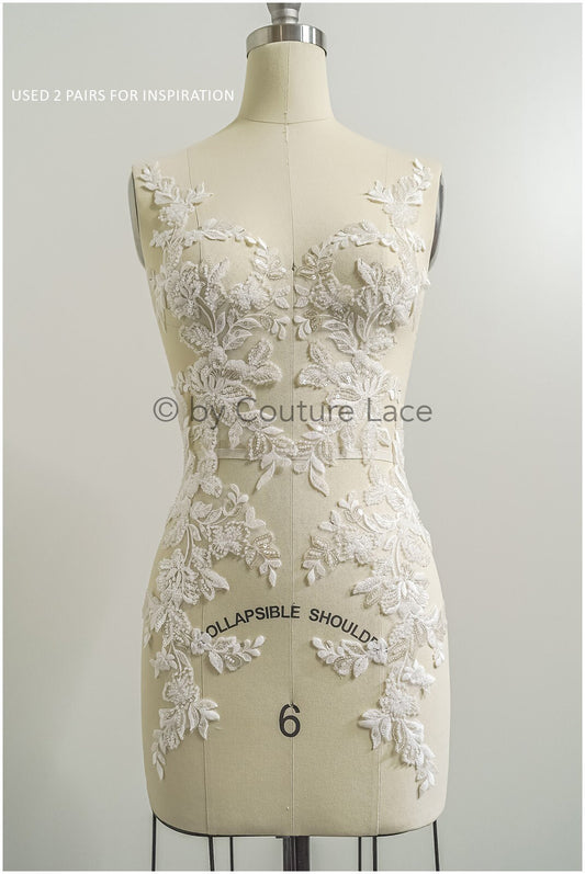 romantische Perlenblumen Spitze Aufnäher/ Baumwollblumen Applikation/ Brautkleid Spitze Applikation// A22-291