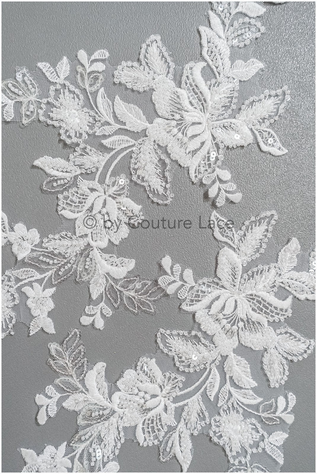 romantische Perlenblumen Spitze Aufnäher/ Baumwollblumen Applikation/ Brautkleid Spitze Applikation// A22-291