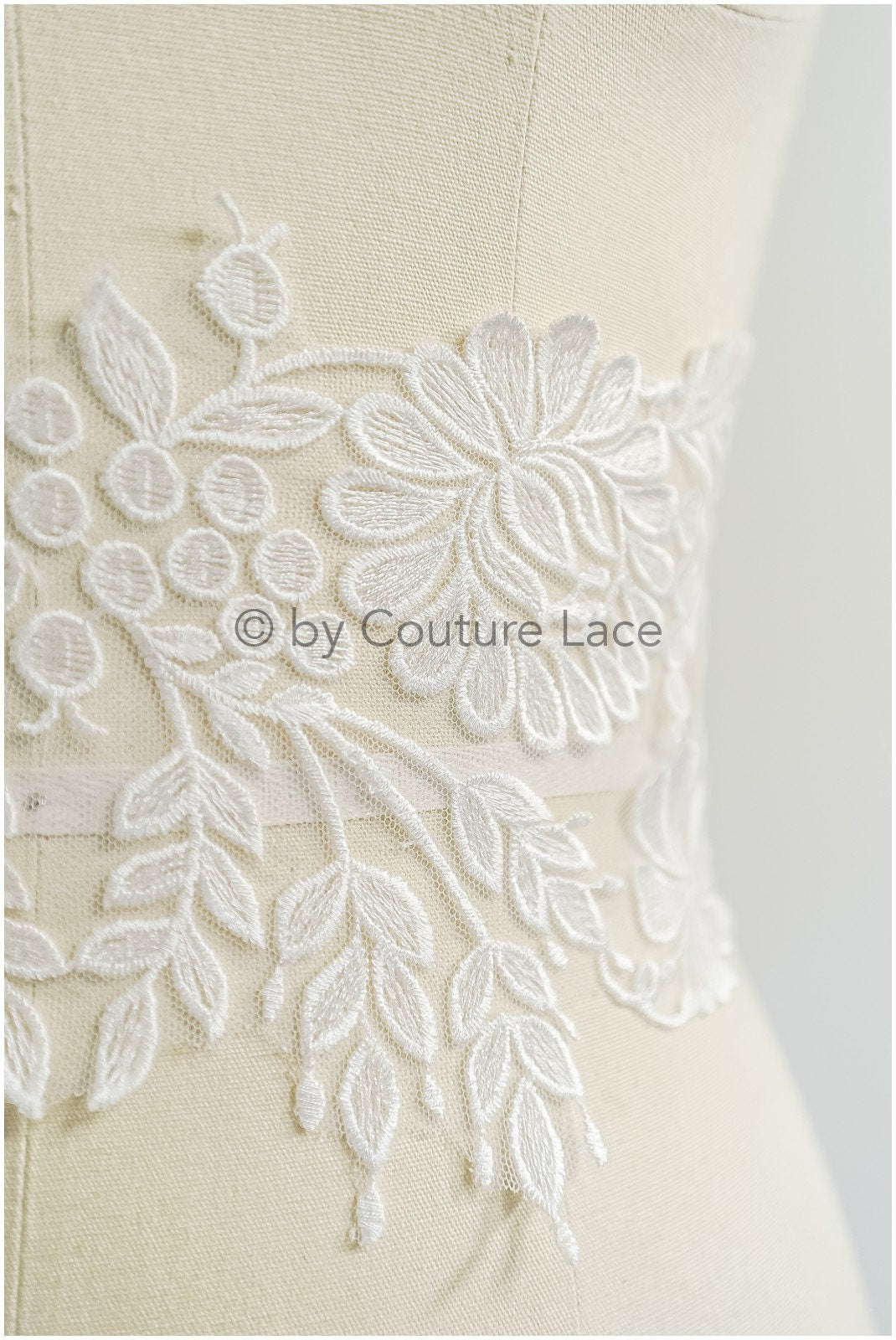 romantischer Boho Spitzengürtel/ Baumwolle Blumen Applikation/ Brautkleid Spitze Applikation// A22-313
