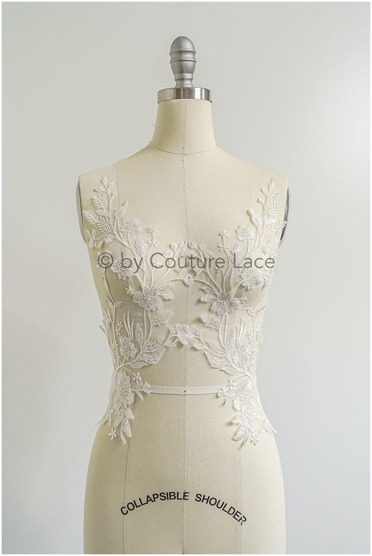 Romantische Wildblumen Spitze Aufnäher/ Baumwollblumen Applikation/ Brautkleid Spitze Applikation// A22-311