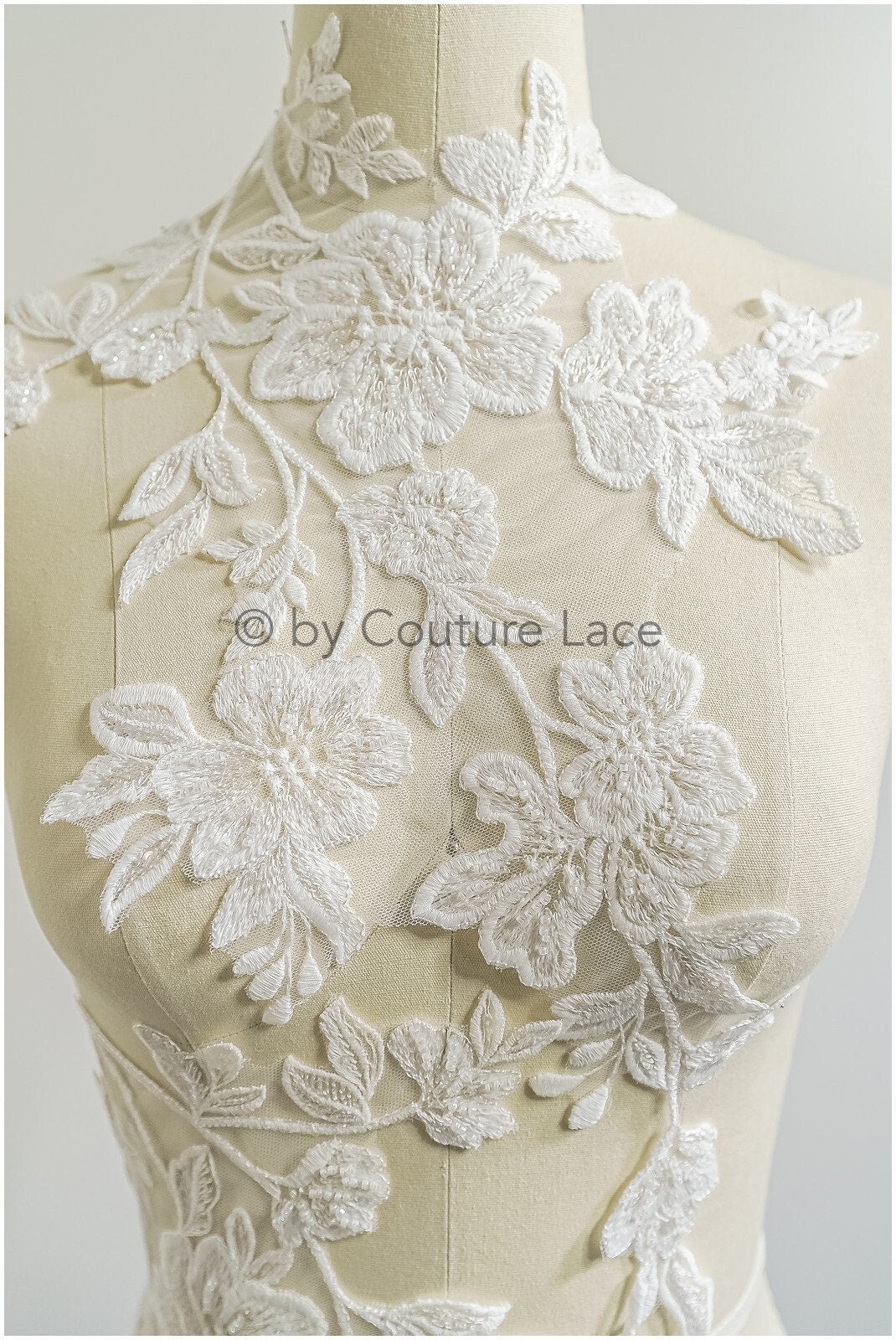 romantische Perlenblumen Spitze Aufnäher/ Baumwollblumen Applikation/ Brautkleid Spitzen Applikation// A22-300