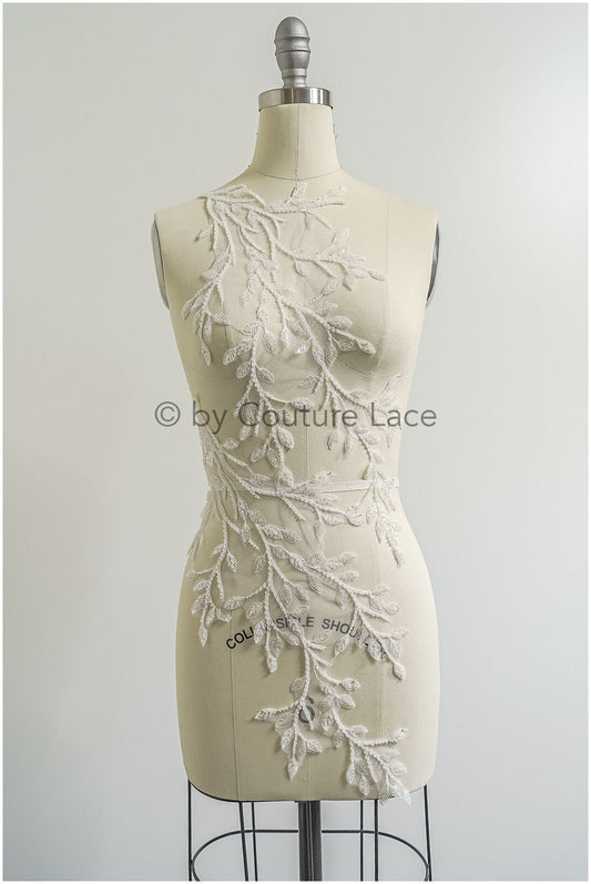 Romantischer Blätter-Aufnäher/ Blätter-Applikation/ Hochzeitskleid Spitze Applikation/ Brautblatt Applikation// A23-312