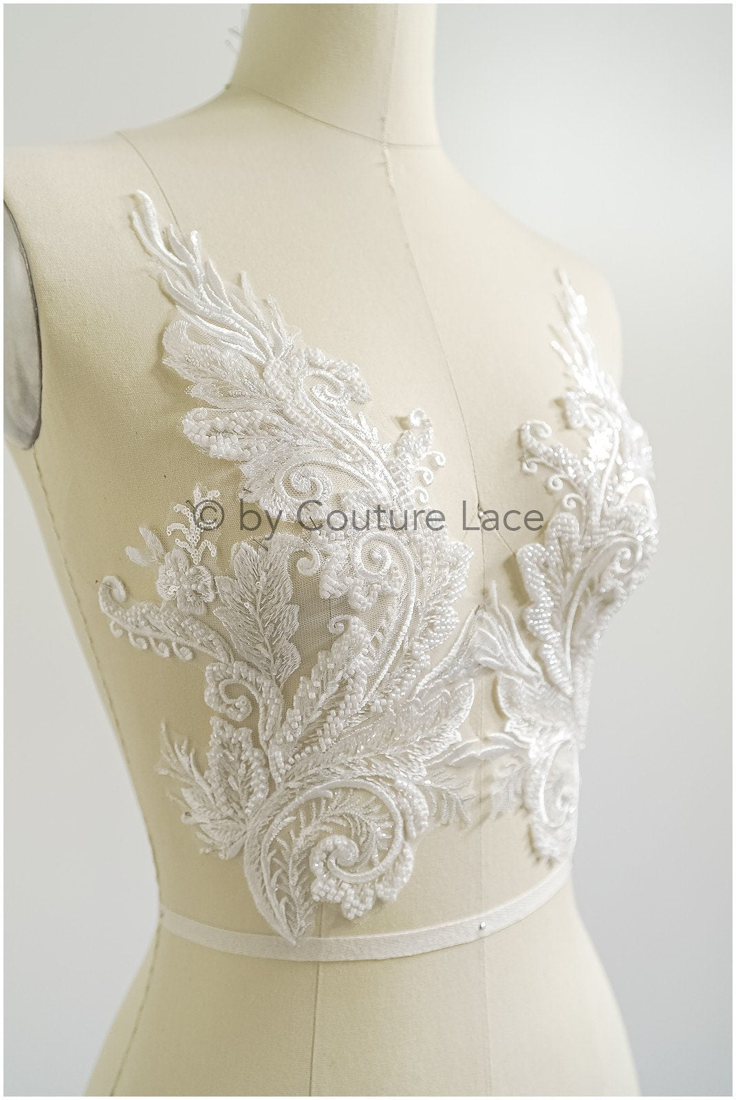 Schwerer Perlen Aufnäher/ Perlenblumen Applikation/ Brautkleid Spitze Applikation/ Brautblatt Patch Applikation// A23-289