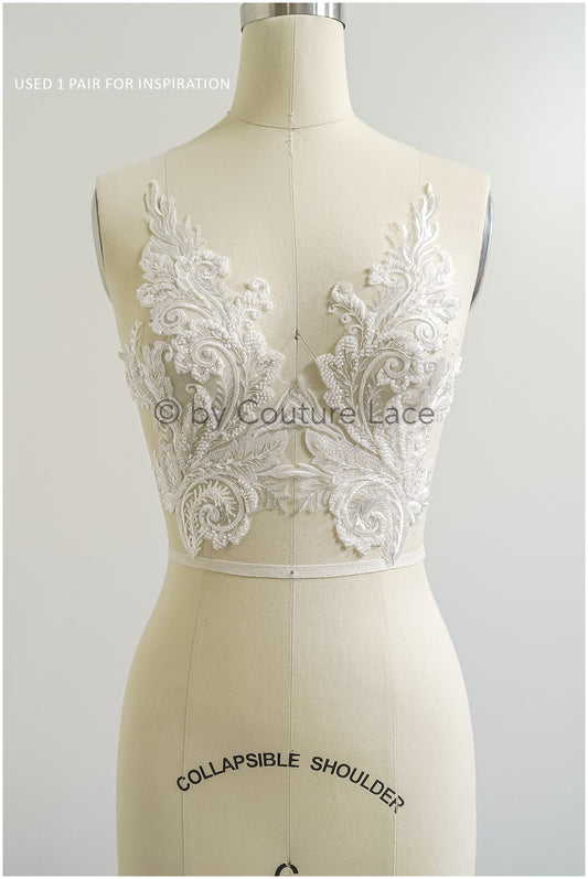 Schwerer Perlen Aufnäher/ Perlenblumen Applikation/ Brautkleid Spitze Applikation/ Brautblatt Patch Applikation// A23-289
