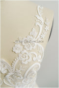 romantischer verschnörkelter Spitzen Aufnäher/ cremefarbene Ornament-Blumen-Applikation/ Brautkleid Spitze Applikation// A23-285
