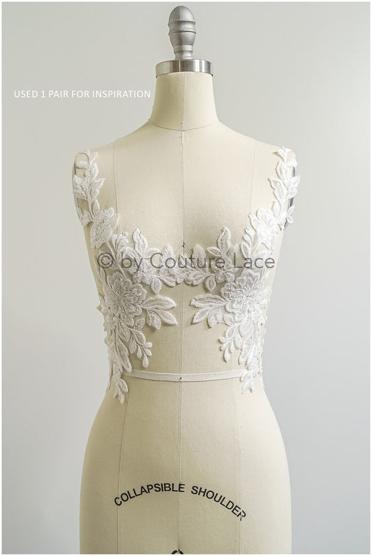 Romantische Perlenblüten Spitze Aufnäher/ Baumwollblume Applikation/ Brautkleid Spitzen Applikation/ Brautblumen Applikation// A22-299
