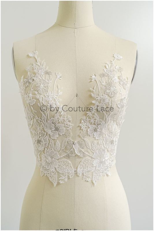romantischer Wildblumen-Aufnäher/ Silberweiße Blumen Applikation/ Brautkleid Spitze Applikation/ Brautblumen Applikation// A23-315
