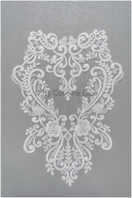 romantischer verschnörkelter SpitzenAufnäher/ cremeweißes Ornament Blumen Applikation/ Brautkleid Spitze Applikation// A23-308