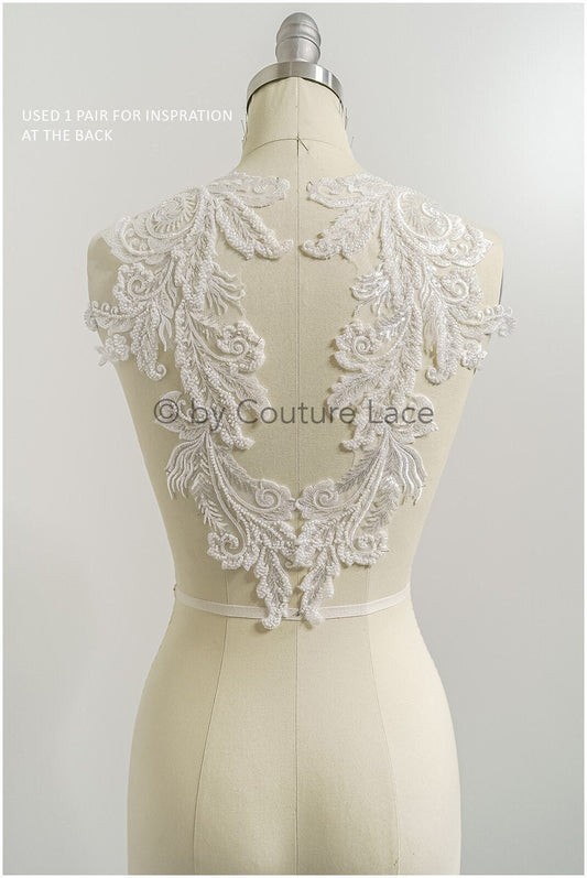 Schwerer Perlen Aufnäher/ Perlenblumen Applikation/ Brautkleid Spitze Applikation/ Brautblatt Patch Applikation// A23-290