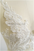 Schwerer Perlen Aufnäher/ Perlenblumen Applikation/ Brautkleid Spitze Applikation/ Brautblatt Patch Applikation// A23-289