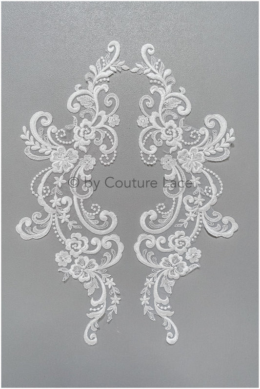 romantischer verschnörkelter Spitzen Aufnäher/ cremefarbene Ornament-Blumen-Applikation/ Brautkleid Spitze Applikation// A23-285