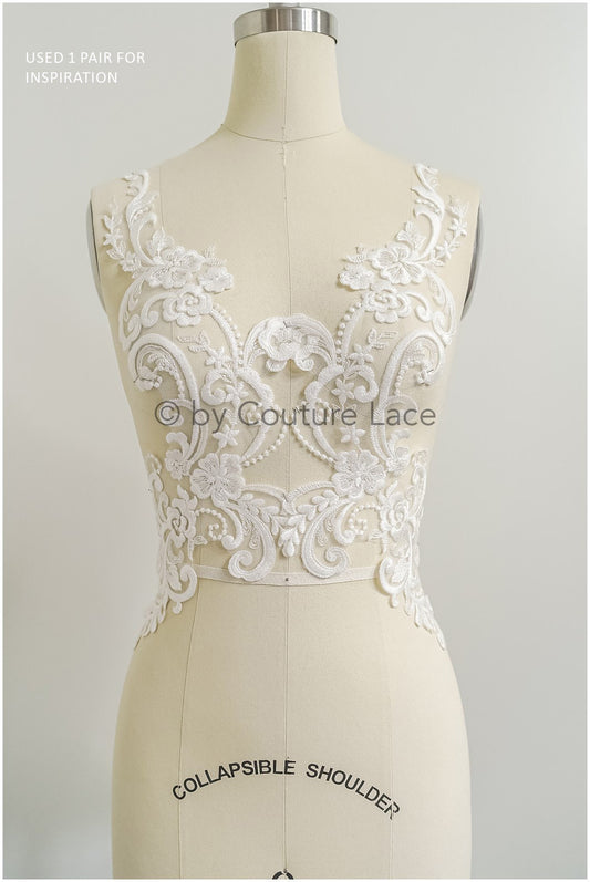 romantischer verschnörkelter Spitzen Aufnäher/ cremefarbene Ornament-Blumen-Applikation/ Brautkleid Spitze Applikation// A23-285