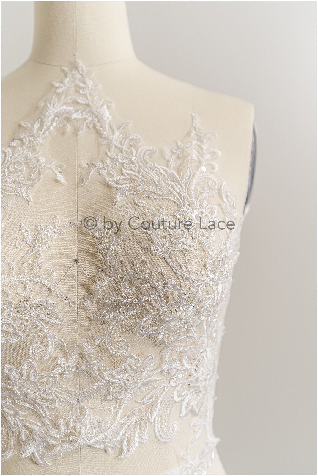 romantischer verzierter Spitzen Aufnäher/ cremeweiße Ornament Blumen Applikation/ Brautkleid Spitze Applikation/ Braut verzierte Muster Applikation// A23-232