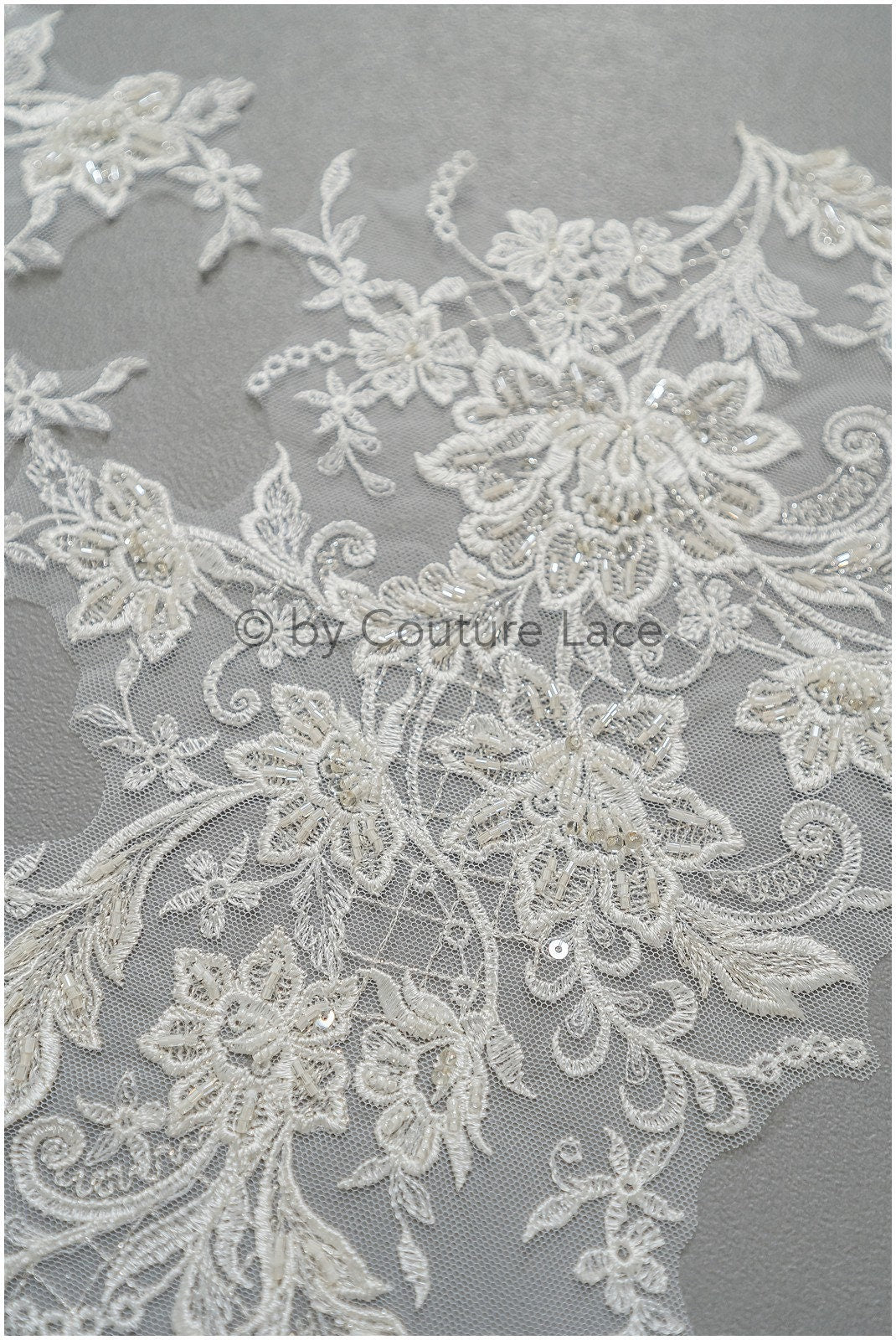 romantischer verzierter Spitzen Aufnäher/ cremeweiße Ornament Blumen Applikation/ Brautkleid Spitze Applikation/ Braut verzierte Muster Applikation// A23-232