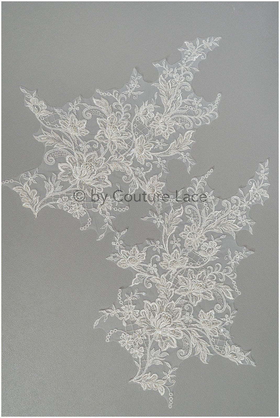 romantischer verzierter Spitzen Aufnäher/ cremeweiße Ornament Blumen Applikation/ Brautkleid Spitze Applikation/ Braut verzierte Muster Applikation// A23-232