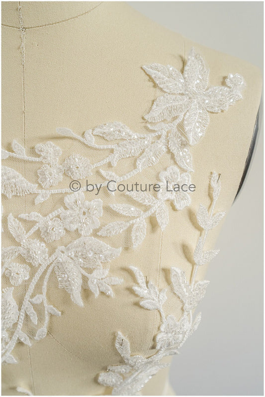 Perlen Blumen Applikation/ schwere Perlen Braut Aufnäher/ Hochzeitskleid Spitzenapplikation/ Brautblatt Applikation/ A23-021