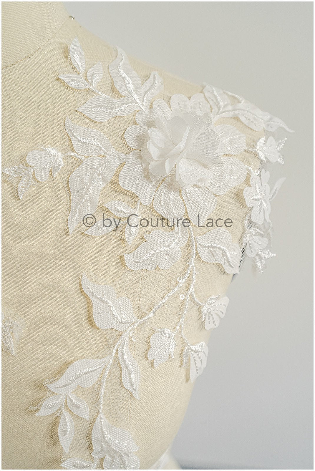 3D Blumen Applikation / 3D Blumen Spitze Applikation / Hochzeitskleid Applikation / Blatt Applikation / A23-105