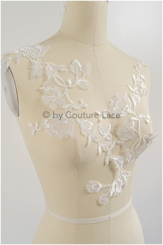 Bestickte 3D Blume Applikation / Braut Aufnäher / Hochzeitskleid Spitzenapplikation / Brautblatt Applikation / A23-166