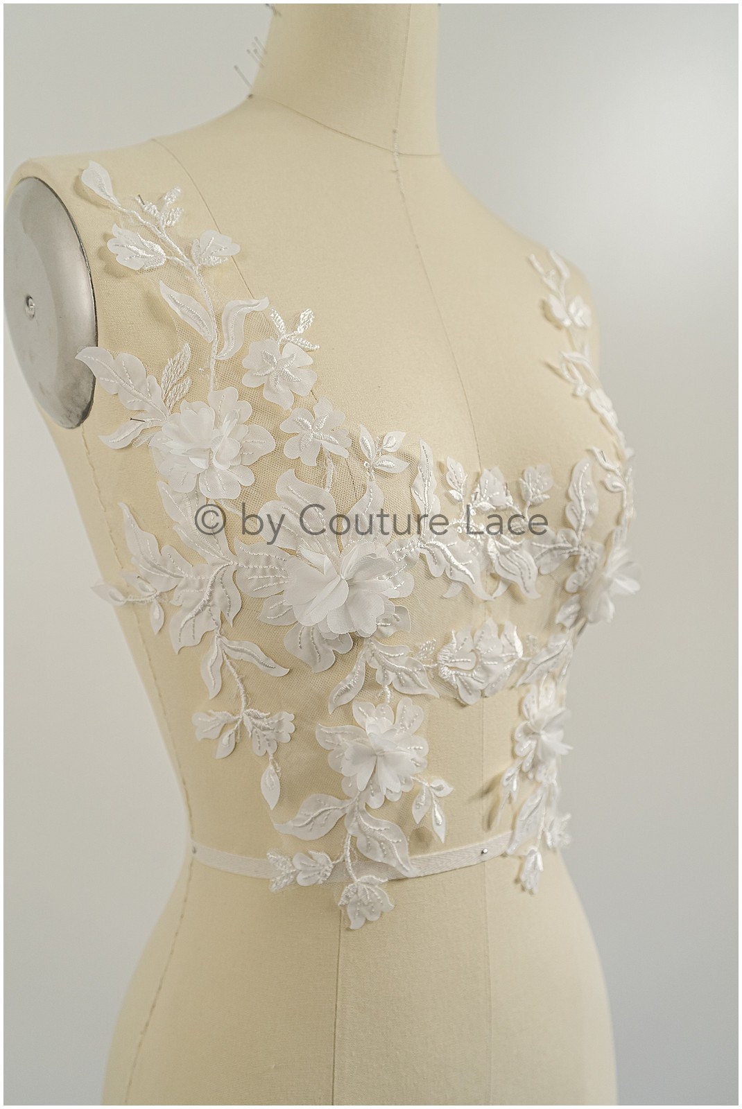 3D Blumen Applikation / 3D Blumen Spitze Applikation / Hochzeitskleid Applikation / Blatt Applikation / A23-320