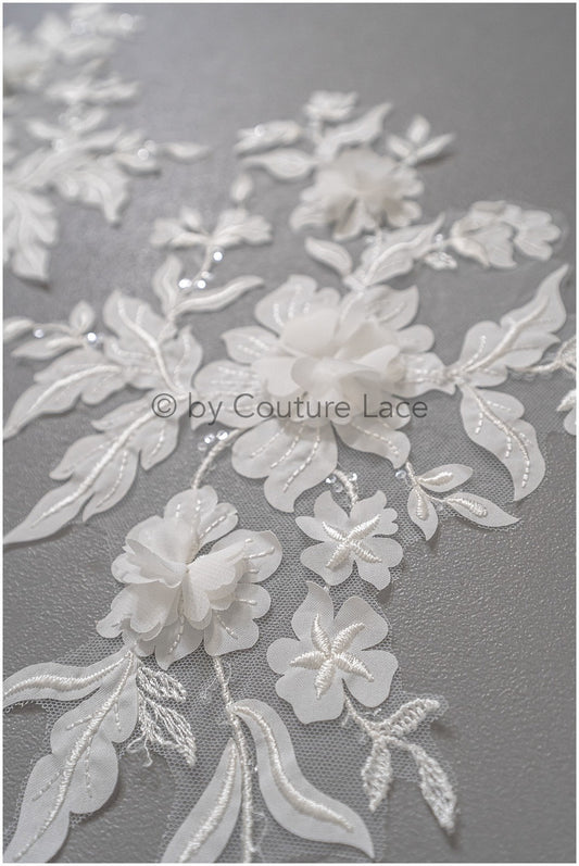 3D Blumen Applikation / 3D Blumen Spitze Applikation / Hochzeitskleid Applikation / Blatt Applikation / A23-320