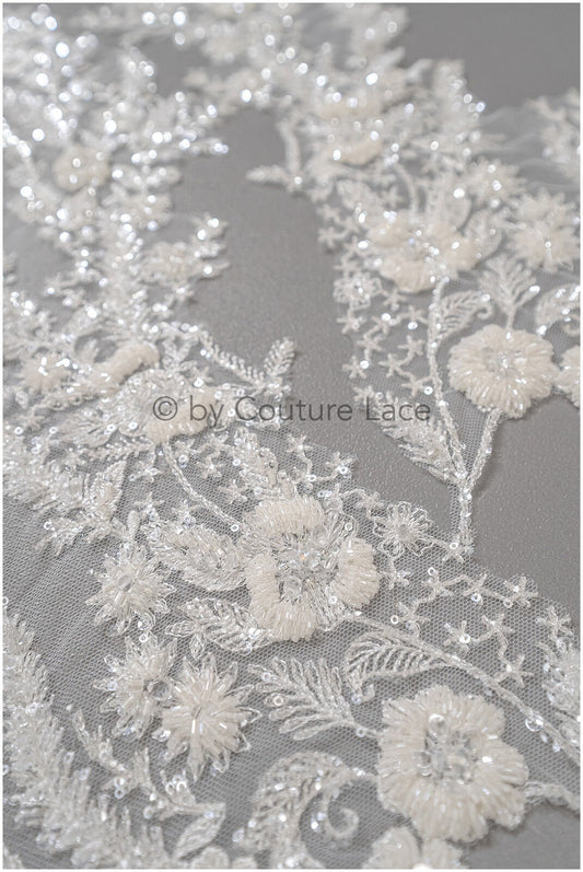 Perlen Blumen Applikation/ Perlen Braut Aufnäher/ Hochzeitskleid Spitzenapplikation/ Brautblatt Applikation/ A23-330