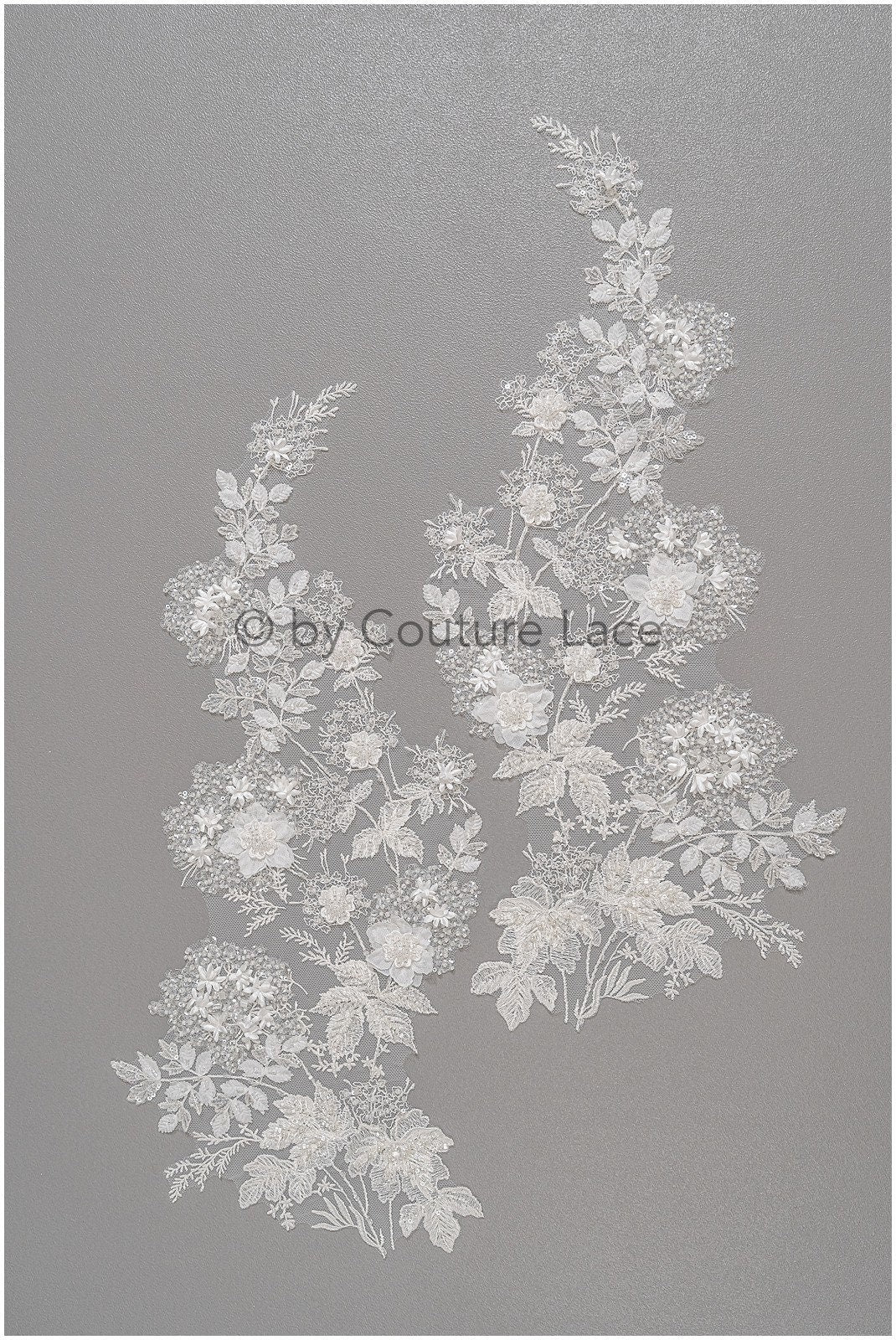 3D Blumen Applikation / Perlen Braut Aufnäher / Hochzeitskleid Spitzenapplikation / Brautblatt Applikation / A23-331