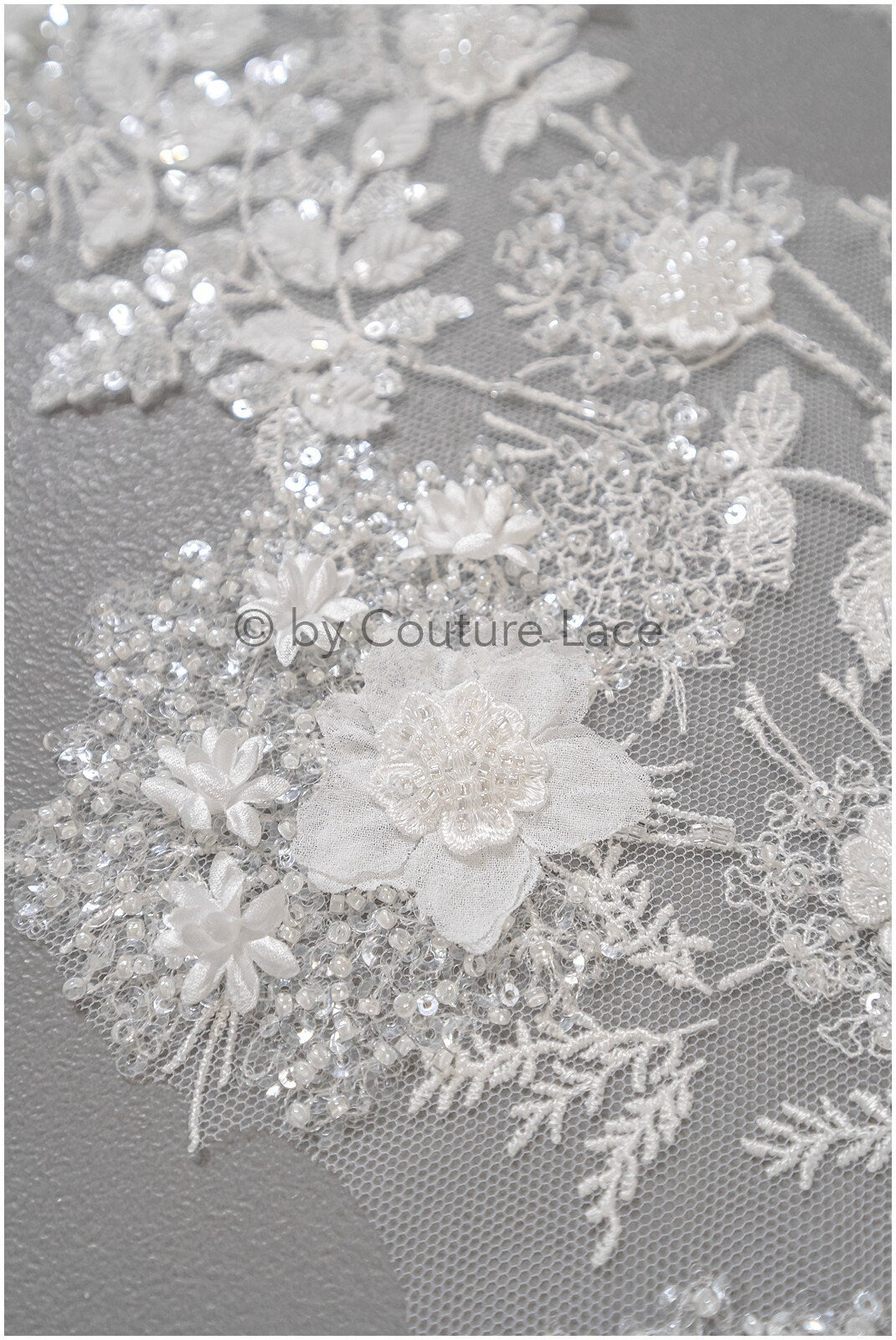 3D Blumen Applikation / Perlen Braut Aufnäher / Hochzeitskleid Spitzenapplikation / Brautblatt Applikation / A23-331