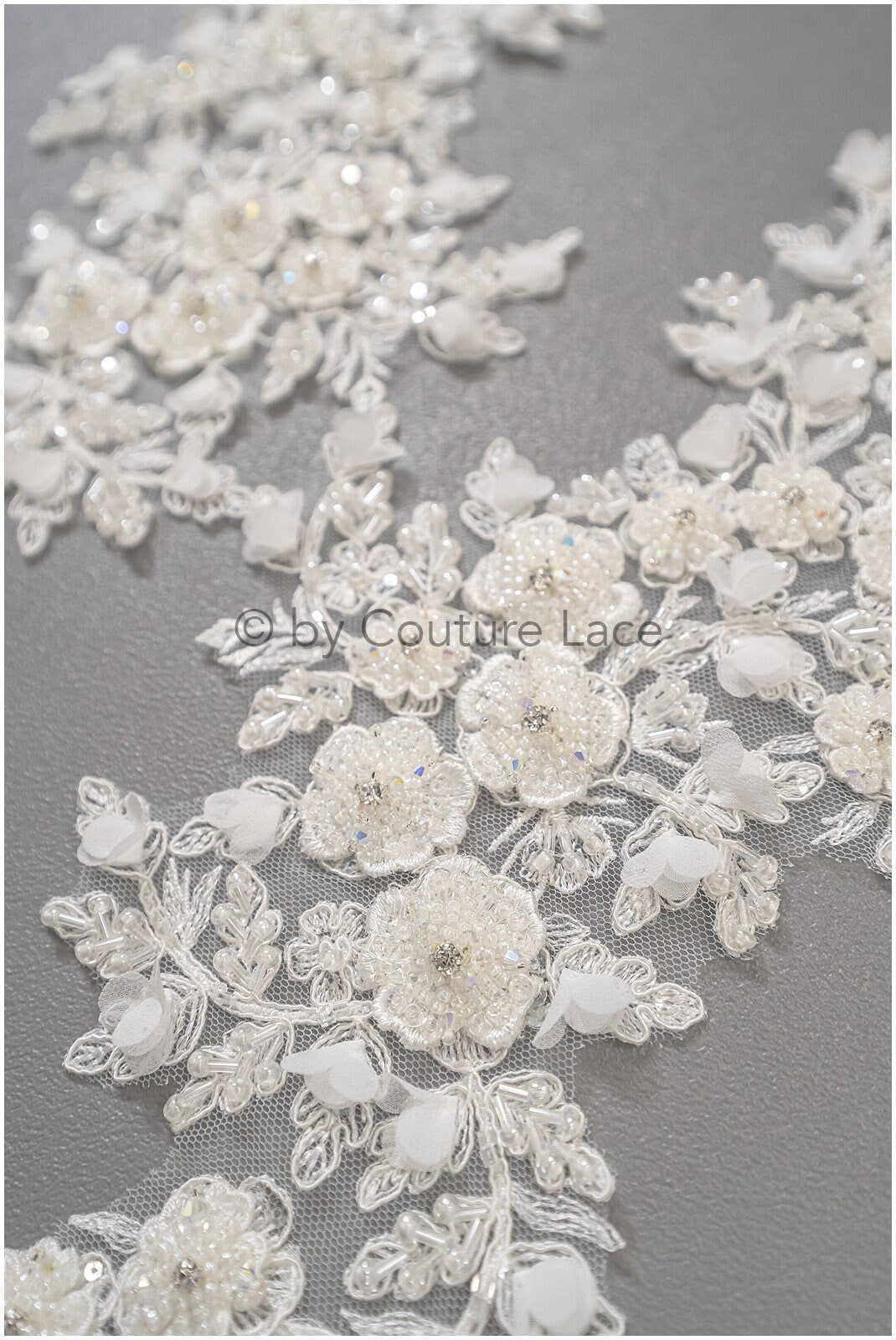 3D Blumen Applikation / Perlen Braut Aufnäher / Hochzeitskleid Spitzenapplikation / Brautblatt Applikation / A23-323