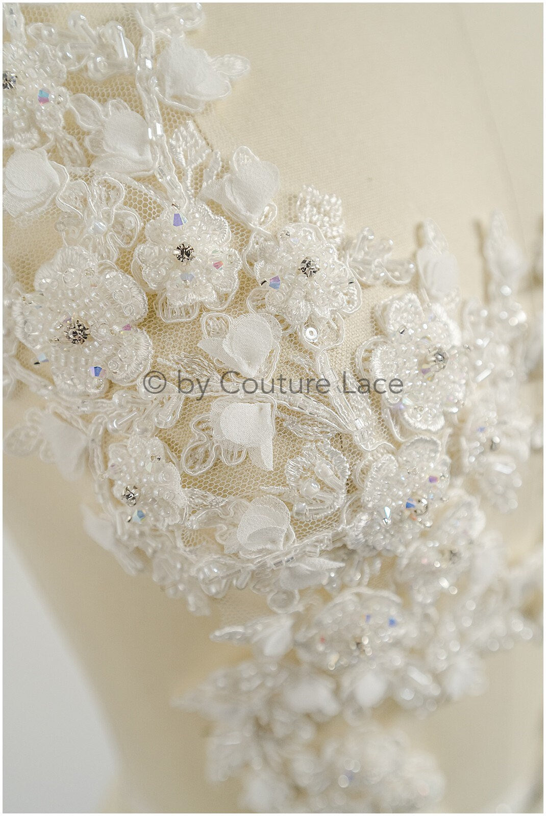 3D Blumen Applikation / Perlen Braut Aufnäher / Hochzeitskleid Spitzenapplikation / Brautblatt Applikation / A23-323
