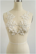 3D Blumen Applikation / Perlen Braut Aufnäher / Hochzeitskleid Spitzenapplikation / Brautblatt Applikation / A23-324