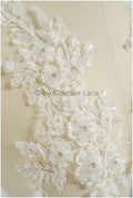 3D Blumen Applikation / Perlen Braut Aufnäher / Hochzeitskleid Spitzenapplikation / Brautblatt Applikation / A23-324