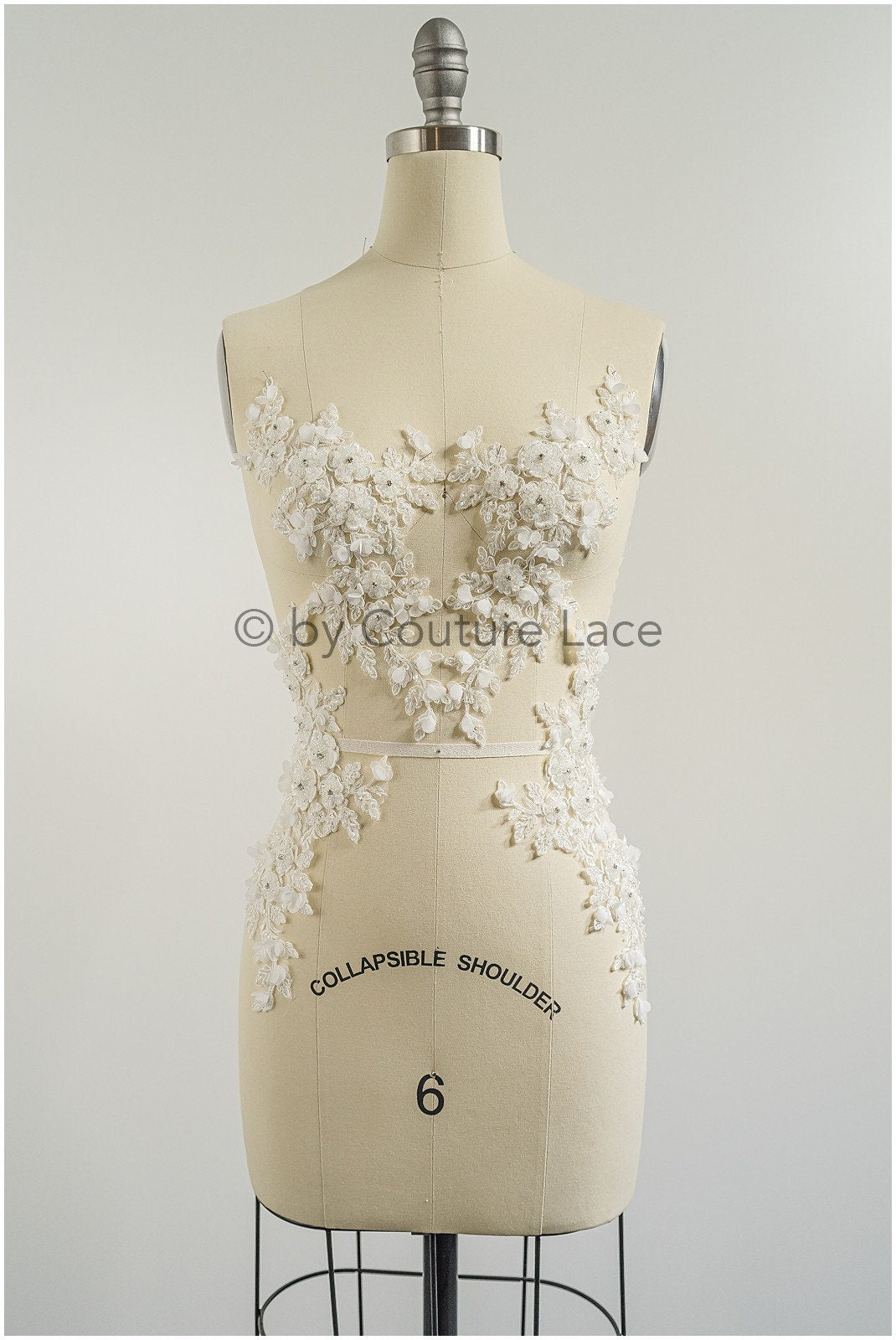 3D Blumen Applikation / Perlen Braut Aufnäher / Hochzeitskleid Spitzenapplikation / Brautblatt Applikation / A23-324