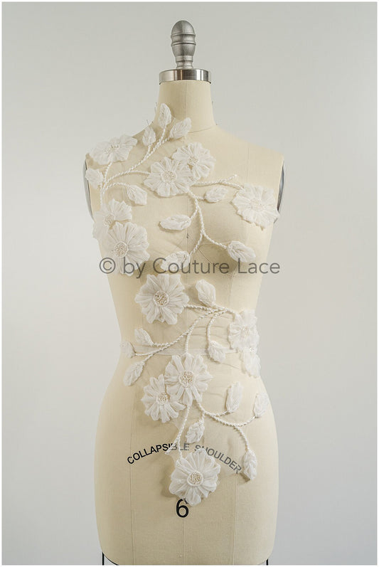 3D Blumen Applikation / 3D Blumen Spitze Applikation / Hochzeitskleid Applikation / Blatt Applikation / A23-325