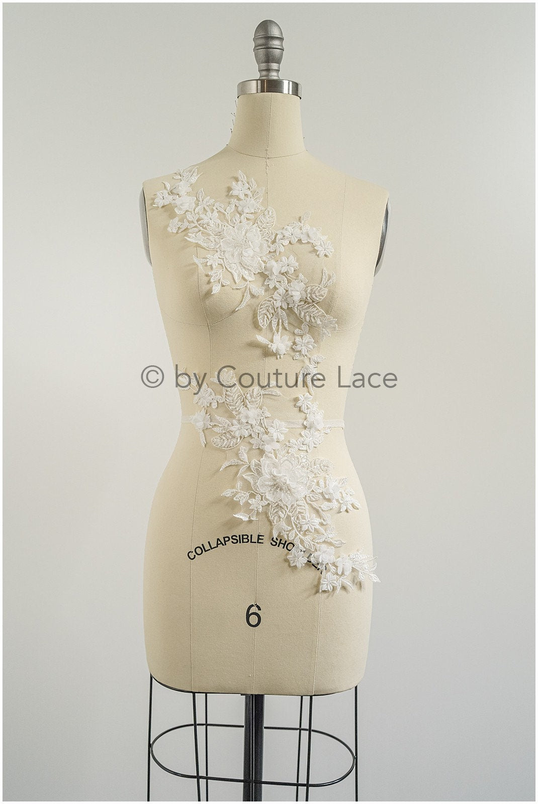 3D Blumen Applikation / Perlen Braut Aufnäher / Hochzeitskleid Spitzenapplikation / Brautblatt Applikation / A23-327