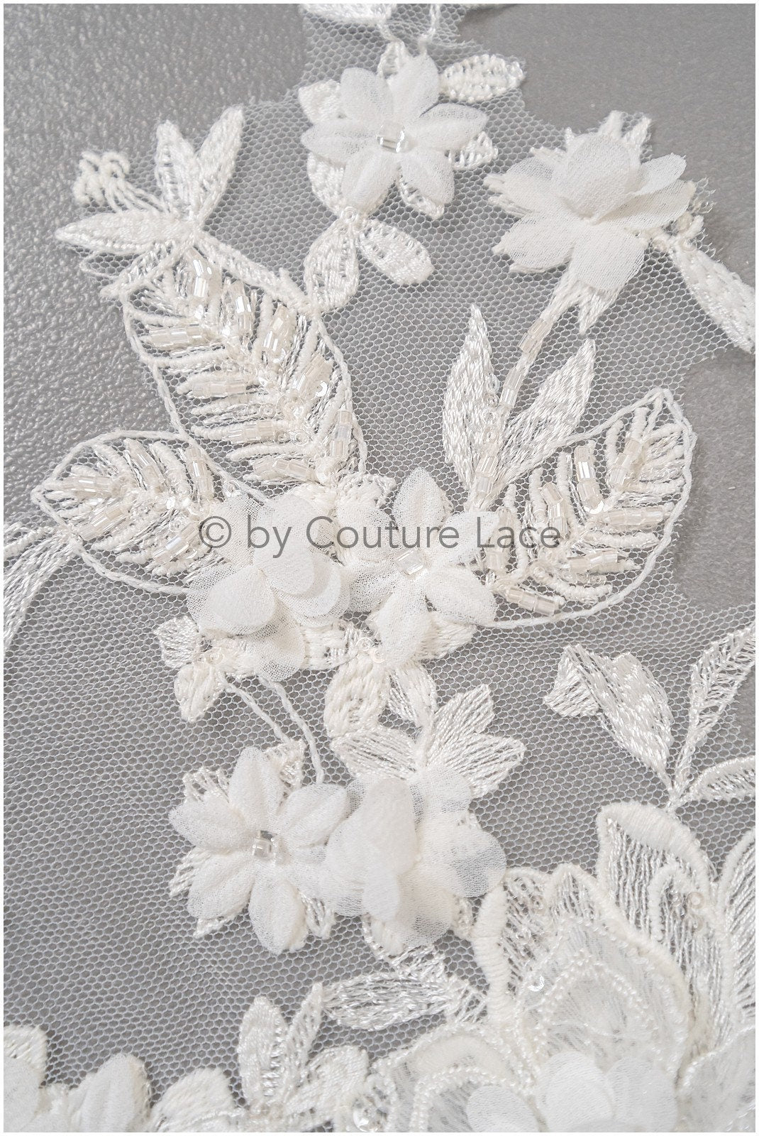 3D Blumen Applikation / Perlen Braut Aufnäher / Hochzeitskleid Spitzenapplikation / Brautblatt Applikation / A23-327