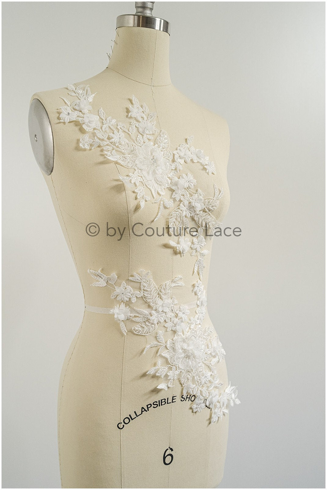 3D Blumen Applikation / Perlen Braut Aufnäher / Hochzeitskleid Spitzenapplikation / Brautblatt Applikation / A23-327
