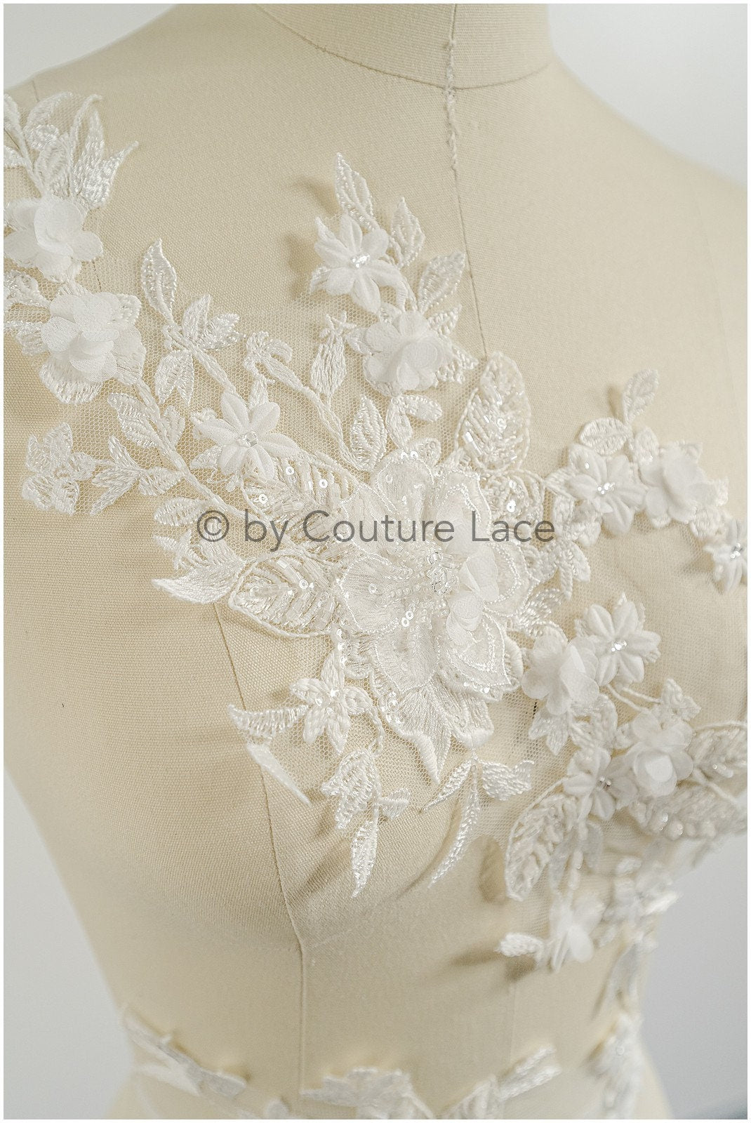 3D Blumen Applikation / Perlen Braut Aufnäher / Hochzeitskleid Spitzenapplikation / Brautblatt Applikation / A23-327