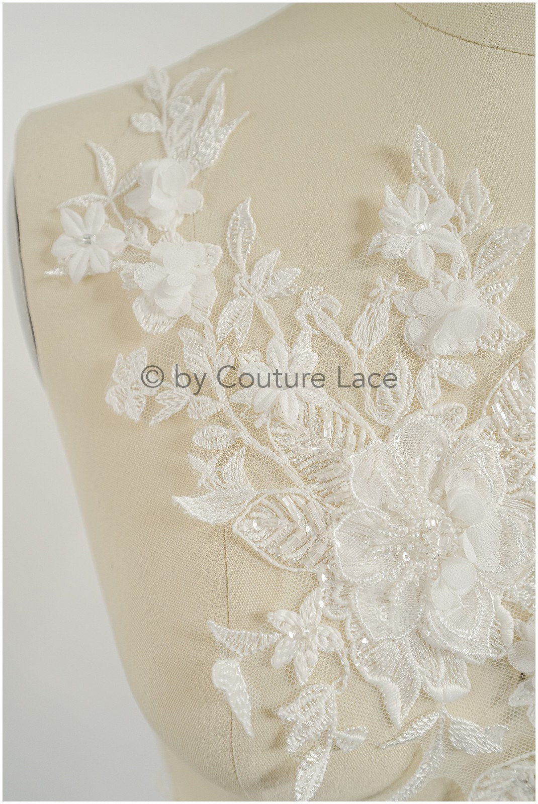 3D Blumen Applikation / Perlen Braut Aufnäher / Hochzeitskleid Spitzenapplikation / Brautblatt Applikation / A23-327