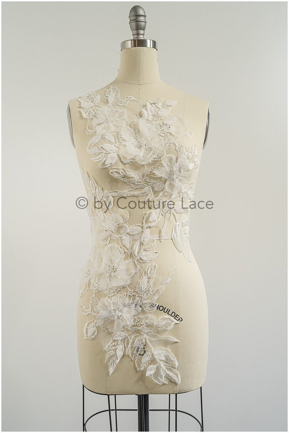 3D flower applique / pearl bridal patch / bridal patch / leaf applique / wedding dress lace applique / A23-328