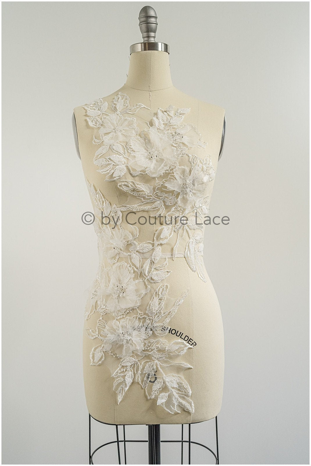 3D flower applique / pearl bridal patch / bridal patch / leaf applique / wedding dress lace applique / A23-328