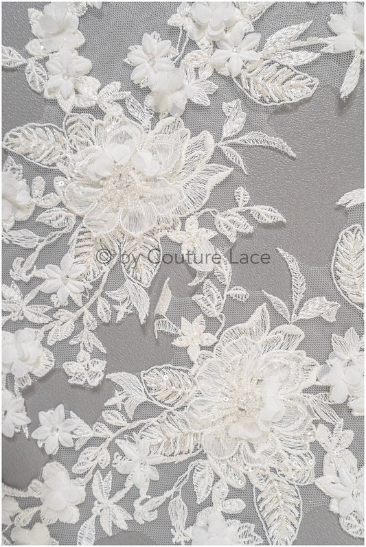 3D Blumen Applikation / Perlen Braut Aufnäher / Hochzeitskleid Spitzenapplikation / Brautblatt Applikation / A23-327