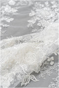 Wunderschöner perlenbesetzter Blumen Spitzenstoff/ Braut Couture Spitzenstoff mit Perlen & Pailletten/ Braut Spitze Off-White// L23-031BD