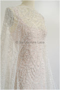 Heavy Beaded Lace Fabric Off-White/ Couture Lace Fabric with Pearls &amp; Beads/ Geometric Lace/ Beaded Lace // L23-527