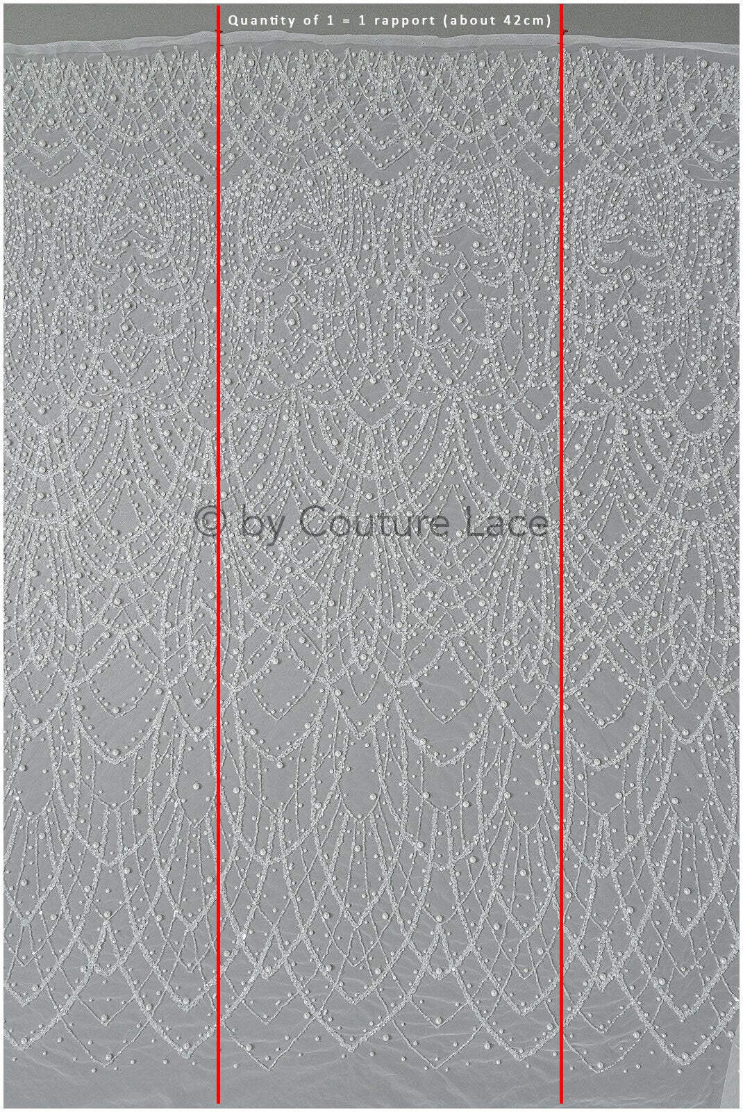 Heavy Beaded Lace Fabric Off-White/ Couture Lace Fabric with Pearls &amp; Beads/ Geometric Lace/ Beaded Lace // L23-527