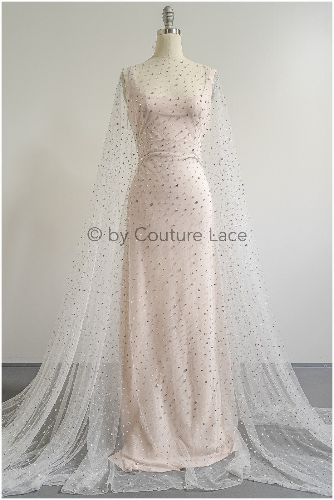 Tulle fabric with small rhinestones/ Couture fabric with rhinestones/ Swarovski tulle fabric/ Rhinestone tulle for wedding dress &amp; veil// L23-524